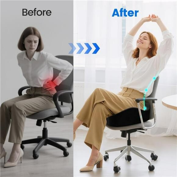 Memory Foam Seat Cushion Office Car Chair Pad with Handle Non Slip Tailbone Pain - Picture 4 of 7